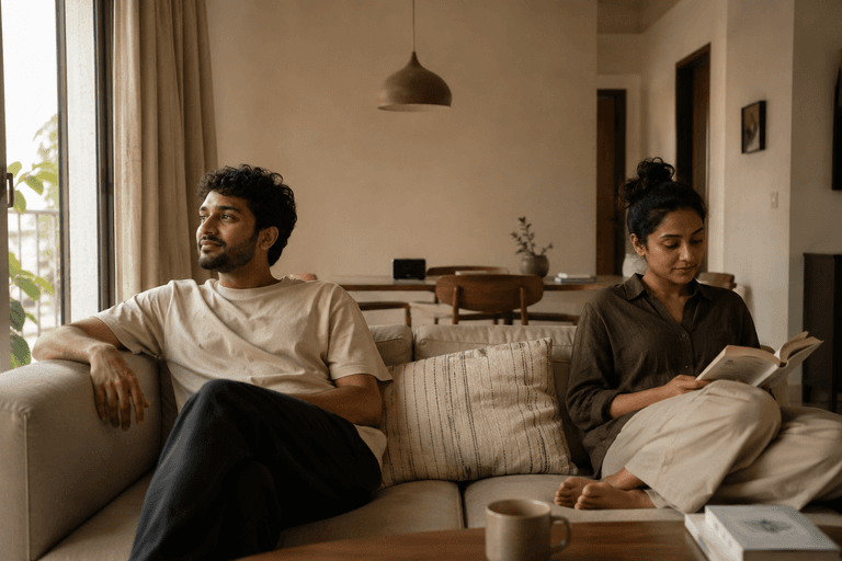 Two people sharing a quiet evening together